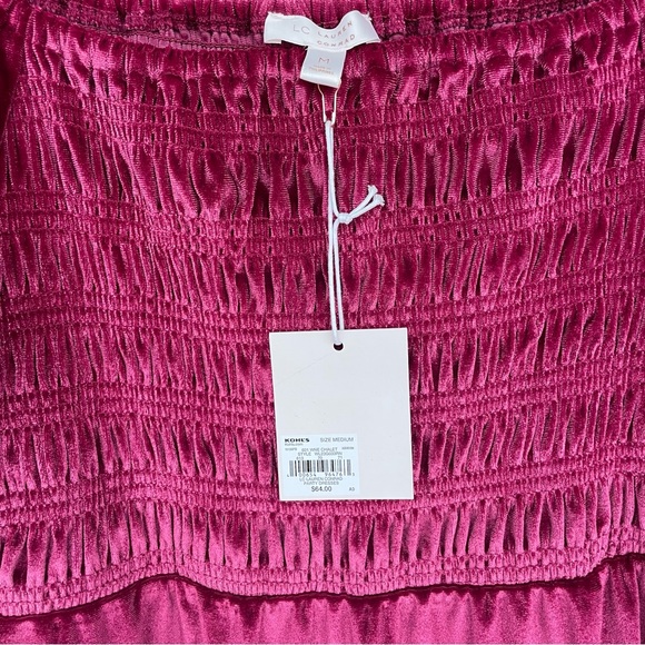 XS M  NWT LC Lauren Conrad fuchsia pink long sleeve velvet babydoll dress - Picture 4 of 10